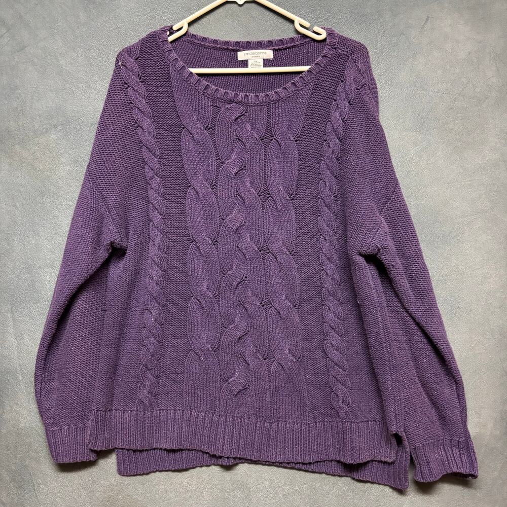 Liz Claiborne 2X Purple Cable Knit Shimmer Sweater Plus Size Cozy Cottage